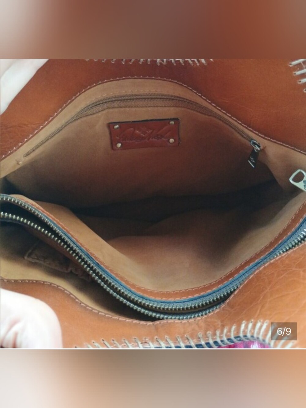 Patricia Nash Leather Moretto Hand Bag Tote Classic Tan Suede Interior Zipper - Picture 5 of 9